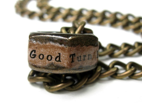 One Good Turn Deserves Another, Industrial Chic, Hex Nut Necklace, Antiqued Brass, Inspirational, Mens Accessories, Metal, Rugged, Unisex