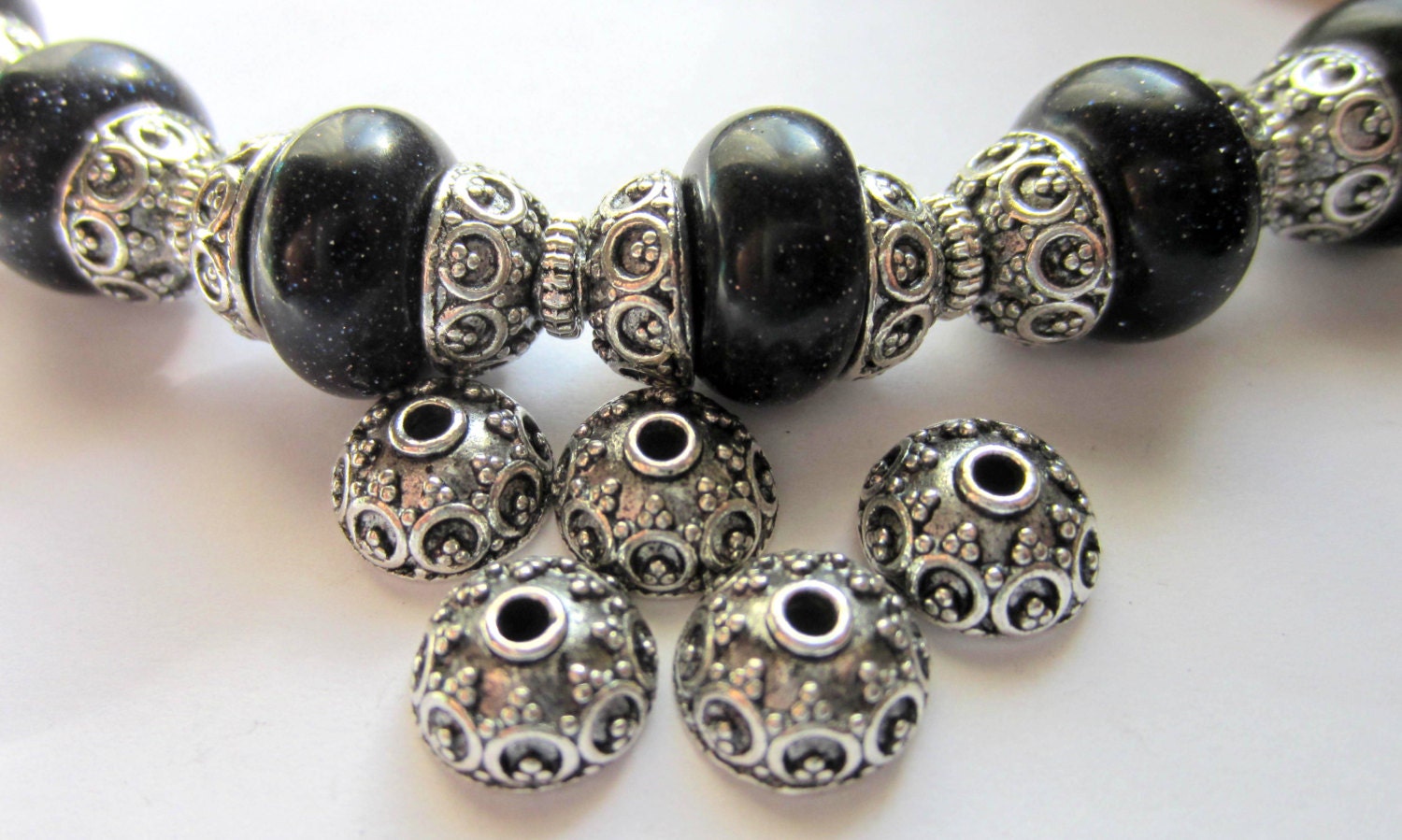 25 Silver bead caps ethnic jewelry findings 10mm x 5mm no lead