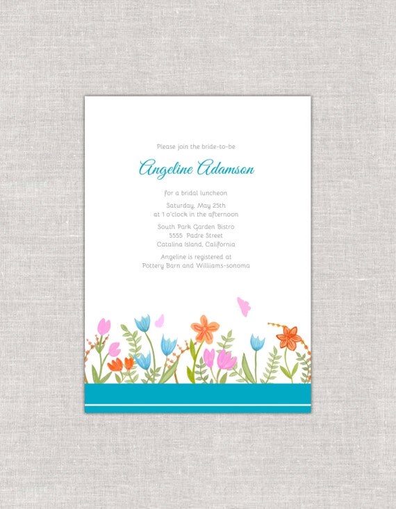 Teal Garden Bridal Shower Invitations Coral Peach Wildflowers Butterflies Butterfly Secret Garden Il_570xn