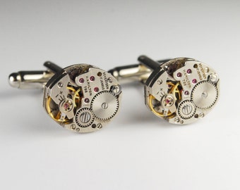 Steampunk Cufflinks Vintage Hamilton 768 Watch Movement Mens Gear Cuff Links by Steampunk Vintage Design