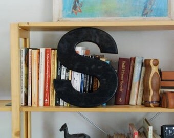 Vintage Plastic Black Letter S, Industrial Alphabet Letter S