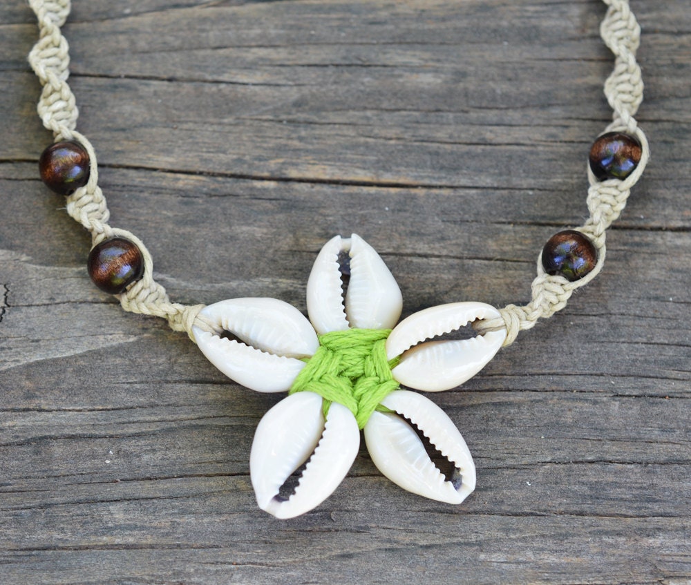 Cowrie Shell Hemp Necklace Beach Necklace Hemp by HempBeadery