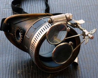 Steampunk goggles monocle eyepatch costume biker glasses clear lens cyber gothic