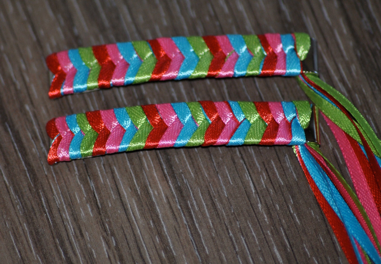 Braided Ribbon Barrettes Four Colors 2 Barrettes