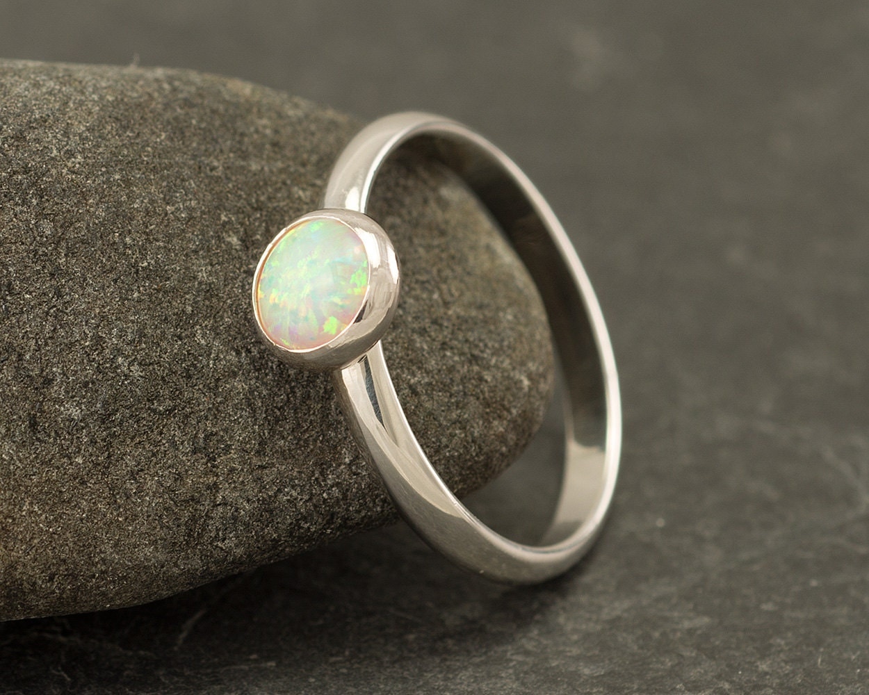 Opal Ring - Silver Opal Ring- Solitaire Ring- Opal Engagement Ring ...