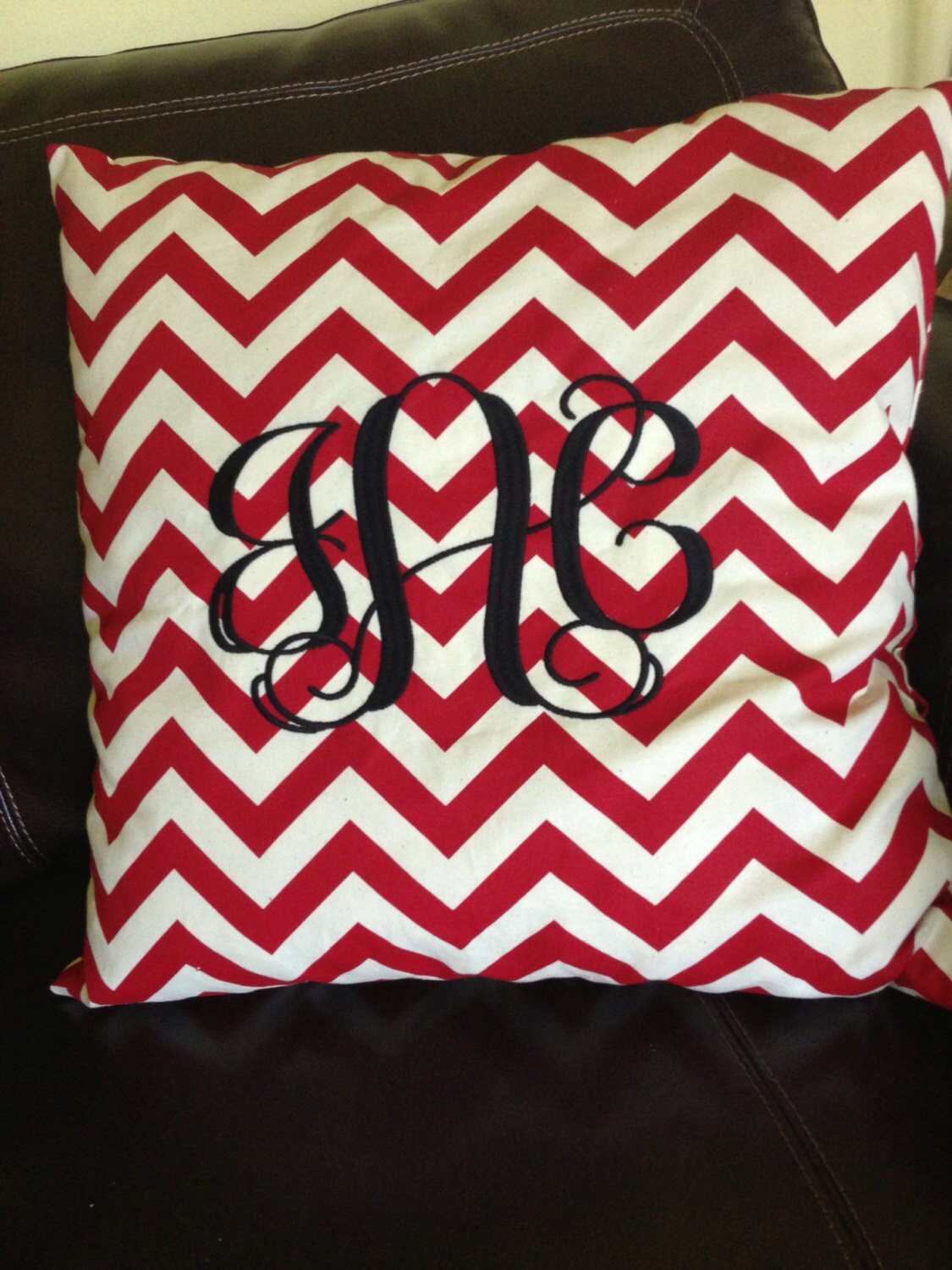 Monogrammed chevron pillow cover 20x20 Wedding gift Christmas