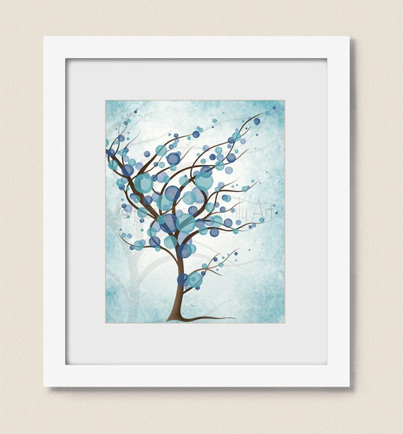 Aqua Blue Room Wall Decor Tree Wall Art Print 8 x 10 Peaceful