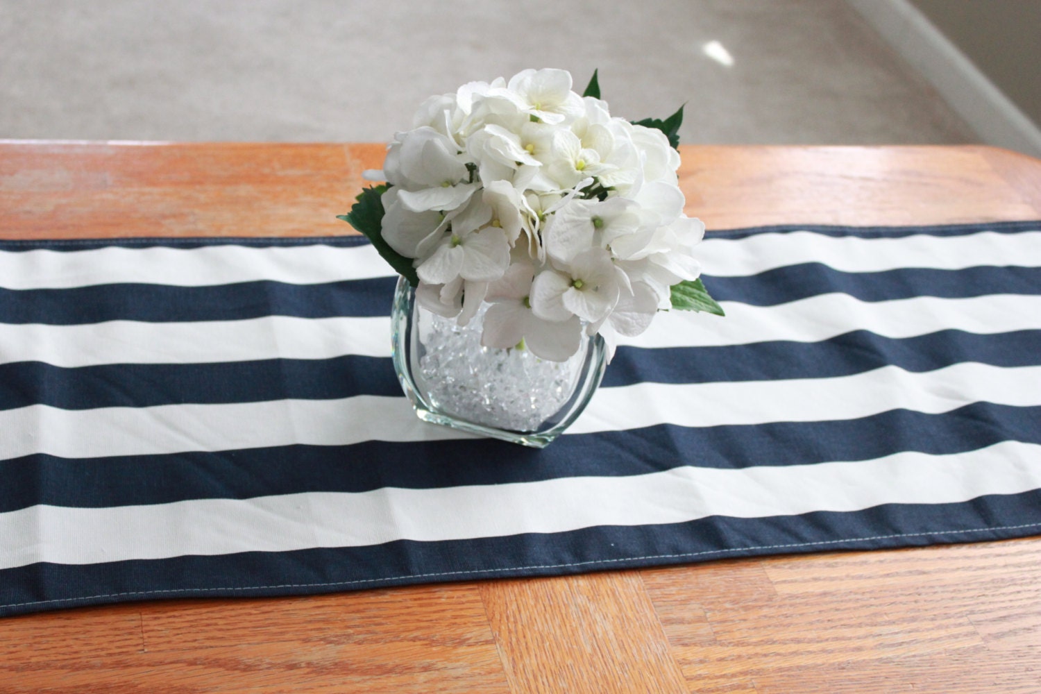 9x70 Navy and white striped table runner