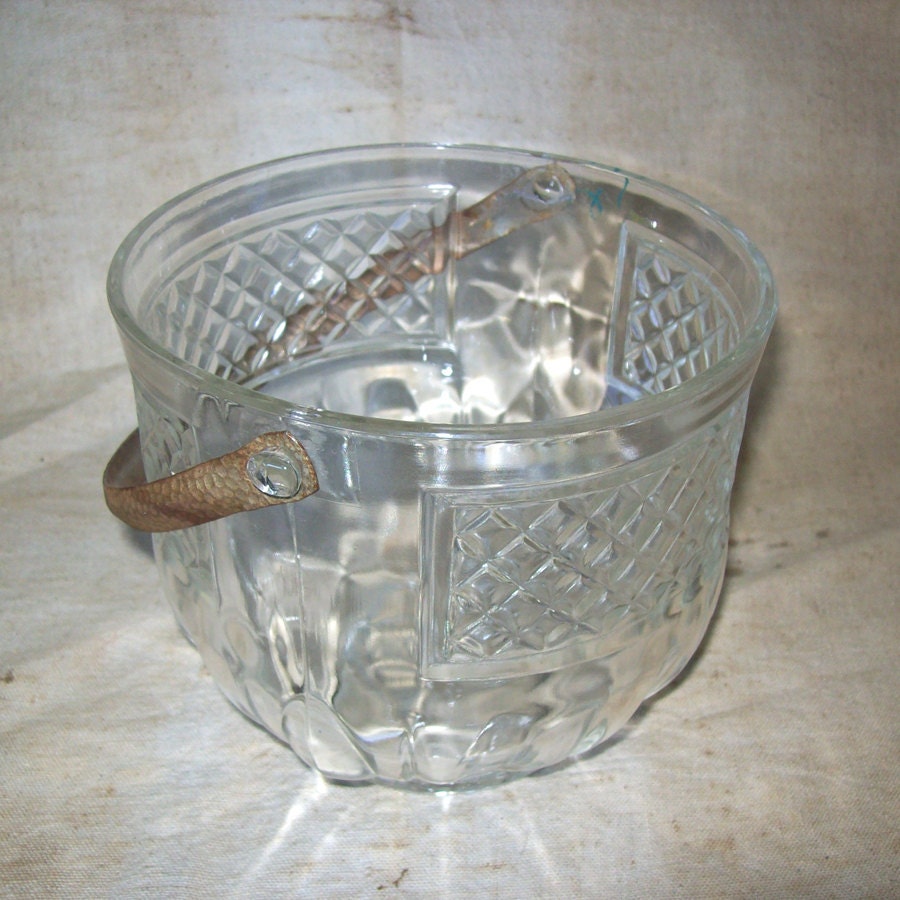 Vintage Pressed Glass Ice Bucket with Hammered Aluminum Handle