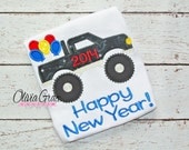 Boys New Years Shirt Monster Truck with Balloons, Winter Embroidered Applique Shirt or Bodysuit Il_170x135