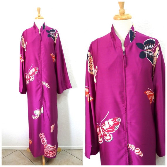 Vintage 80s Robe Butterfly Print Maxi Housecoat Kimono Loungewear by ...