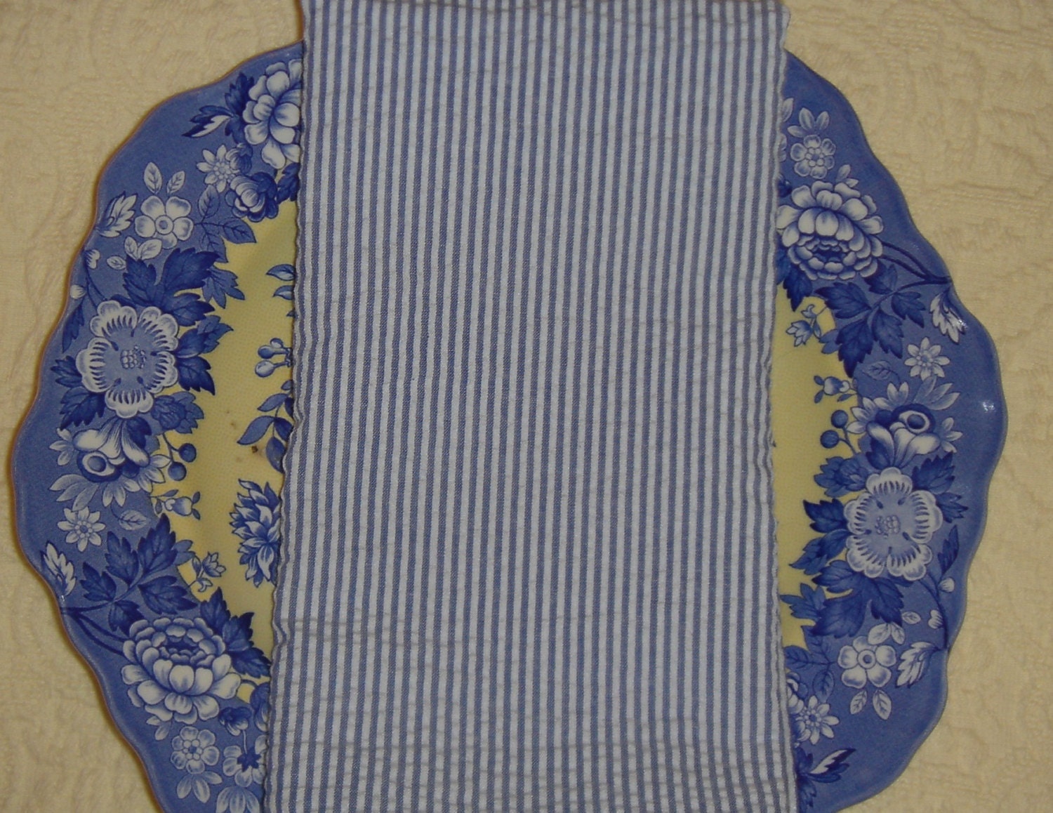 Napkins In Blue and White Stripe Seersucker Fabric Set of