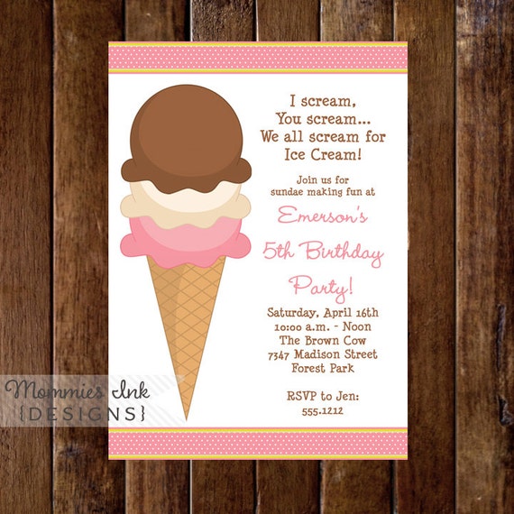 Ice Cream Cone Birthday Invite - PRINTABLE INVITATION DESIGN Il_570xn