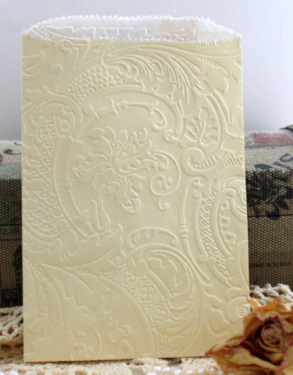 20 Embossed Glassine Lined Paper Bags Choice of Color/Size