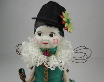 Assemblage Angel, Art Doll, "Grandma's Jewelry" Teal Green Assemblage Art Doll