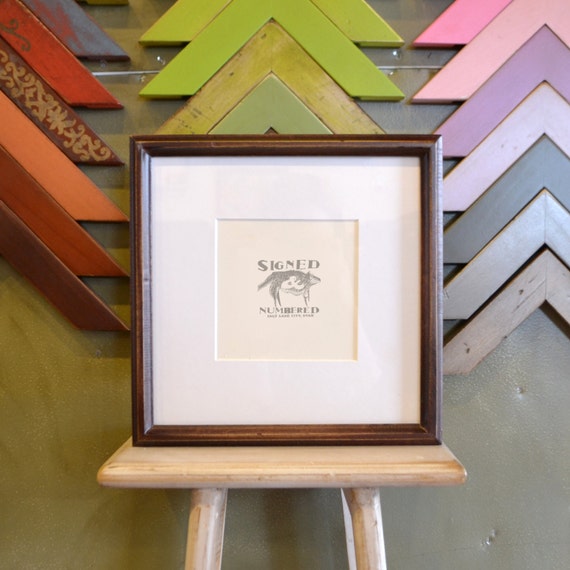 SALE 9.5x9.5 Square Picture Frame matted to fit a 5x5