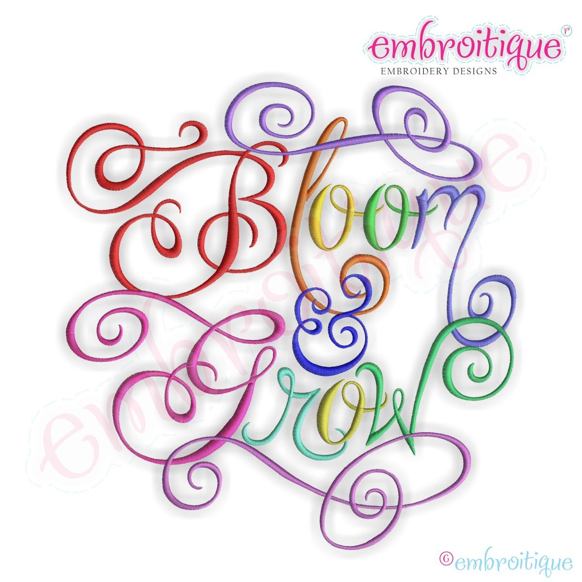 Bloom and Grow Calligraphy Script Embroidery Design Large