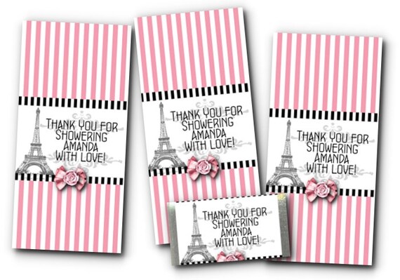 36 Mini Candy Wrappers, Eiffel Tower, French, Pink, Black, Wedding, Bridal Shower, Baby Shower, Birthday Il_570xn