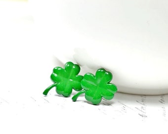 Dark Green Four Leaf Clover Earrings, St Patrick's Day, Lucky Earrings Hypoallergenic Green Clover Jewelry, Shamrocks