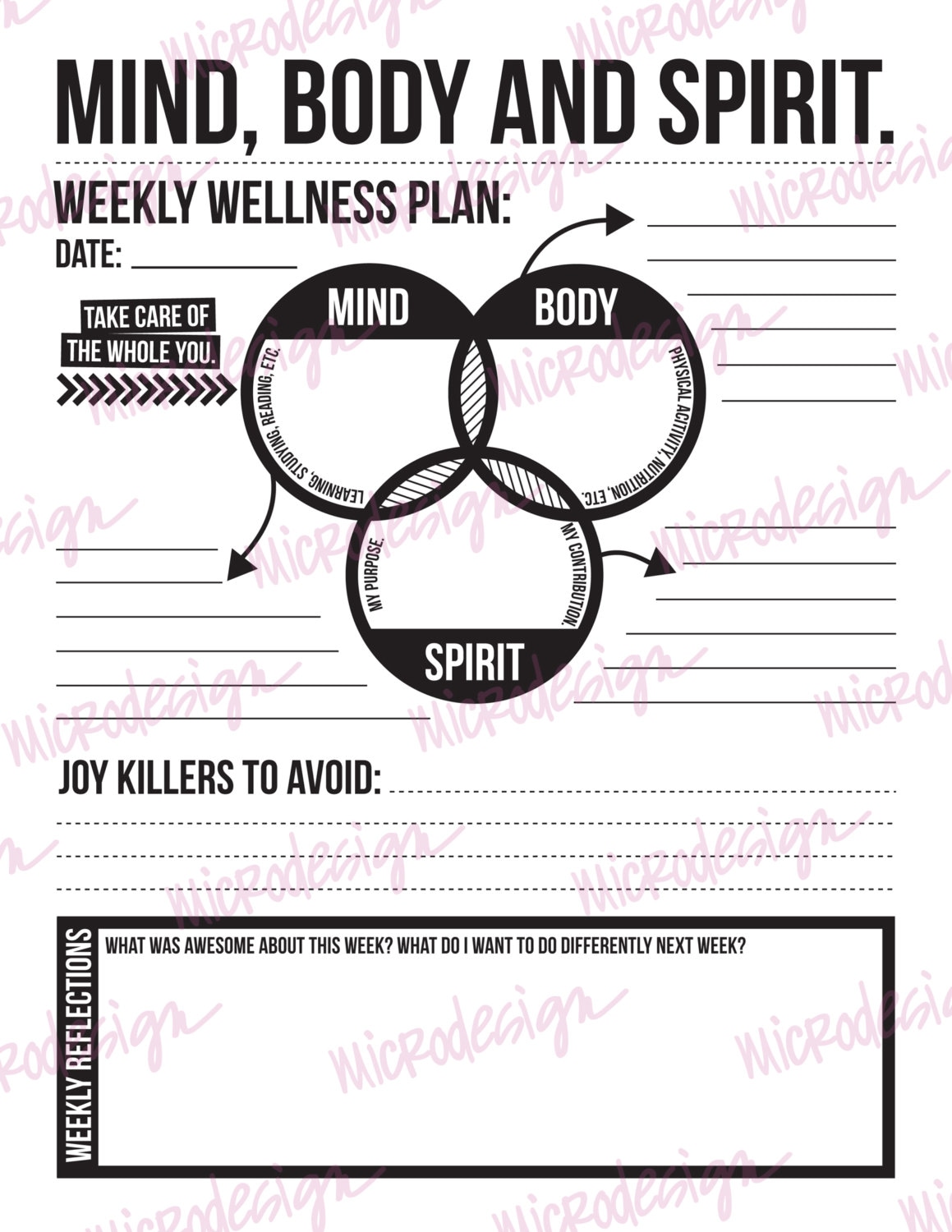 mind body spirit weekly wellness plan downloadable goal