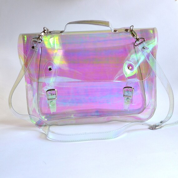 Large Bag Number 3 Holographic Clear Vinyl Plastic Satchel