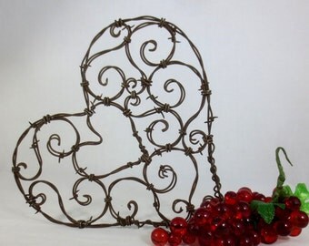 Beautiful 12" Spirillian Barbed Wire Heart of Spirals - Rustic Wedding Decor
