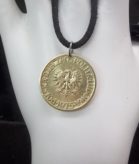 Polish Eagle Necklace 5 Zlotych Coin Pendant Leather Cord