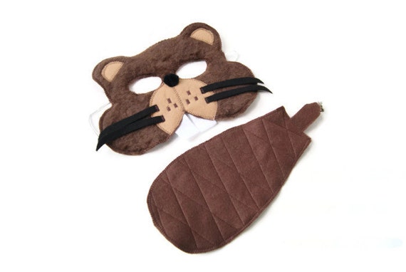  Beaver  Mask and Tail Set Woodland Animal Mask Animal Fur