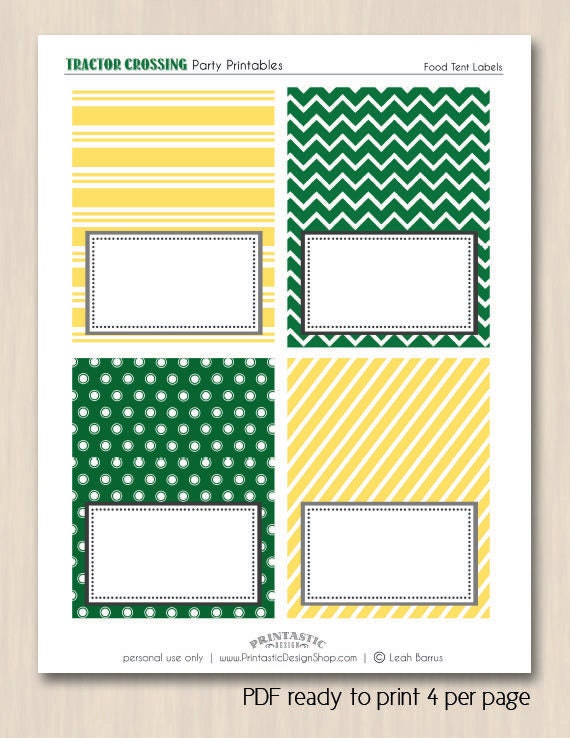 FOOD TENT LABELS in Yellow and Green Instant Printable