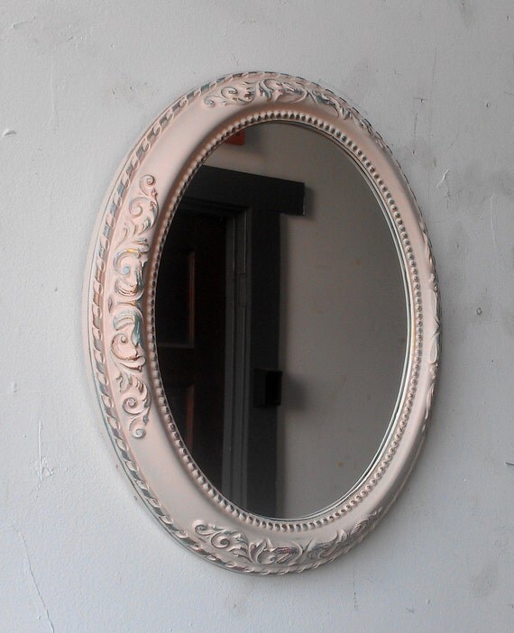 Decorative Oval Mirror in Small Vintage Hand Painted Frame 12