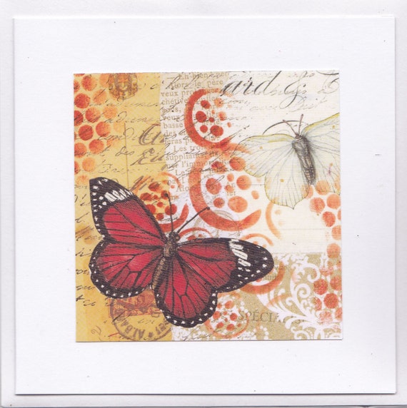 Note / greeting card - Butterlfies (print of original mixed media collage)