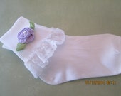 Girls lacy socks with crochet flowers - Easter socks - Dressy socks for girls