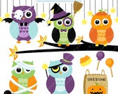 Halloween Owls Cute Digital Clipart- Commercial Use OK - Halloween Graphics, Halloween Clipart, Cute Halloween Owl Il_170x135