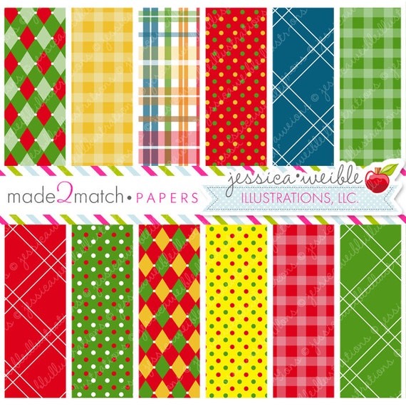 Santas Helpers Cute Digital Papers - Commercial Use OK - Christmas Backgrounds, Christmas Digital Papers Il_570xn
