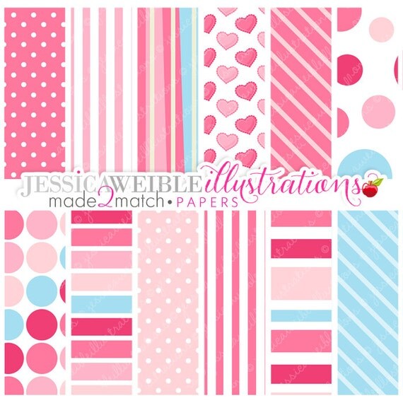 Valentine Polar Bears Cute Digital Papers Backgrounds - Commercial Use Ok - Valentine Papers, Heart Backgrounds Il_570xn