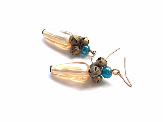 vintage Gypsy earrings glass dangles with jingling bells