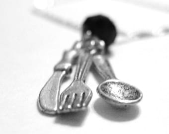 Sterling Silver Spoon Jewelry - Knife Fork Spoon Necklace - Cooking Jewelry - Tiny Silver Fork Necklace - Utensil Gift