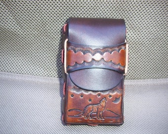 Leather Cigarette Case with Howling Wolf