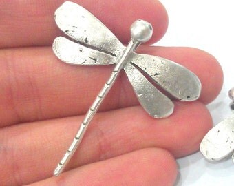 2 Silver Pendant Antique Silver Plated Brass Dragonfly Pendant 2 Pcs G2124