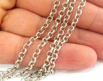 Silver Chain Antique Silver Plated Rolo Chain 1 Meter - 3.3 Feet (4 mm) G2453