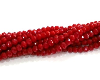 90 Pcs (6x5 mm) Crimson Red Rondelle Faceted Glass Beads , 1 strand approx. 45 cm ( approx. 17,5 inch) G2547