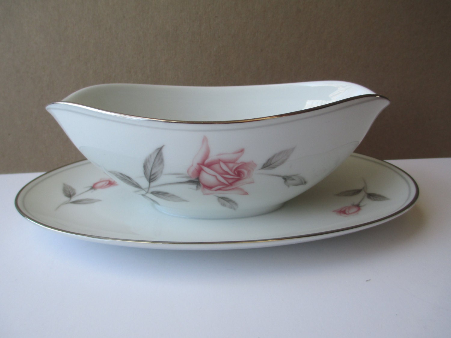 Vintage Noritake Rosemarie Pink Floral Gravy Boat with