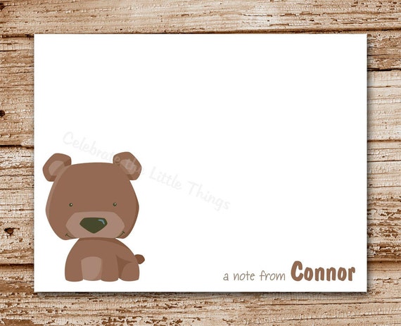 Set of 8 Bear Note Cards | Personalized Stationery | Notecards | Forest Animals | Woodlands Il_570xn