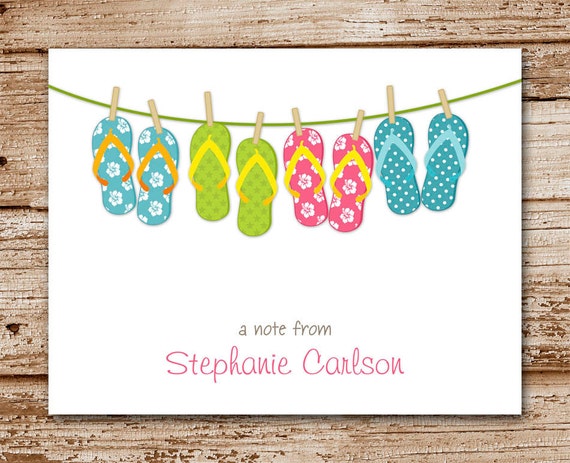 Set of 8 Flip Flops Note Cards Notecards for by CelebrateLilThings