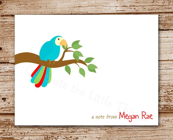 Parrot Note Cards (set of 8) Personalized | Notecards | Bird, Jungle, Zoo Stationery | Thank You Cards Il_570xn