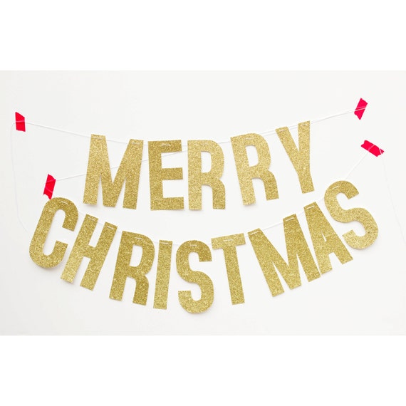 Items similar to Merry Christmas holiday banner (gold glitter) on Etsy