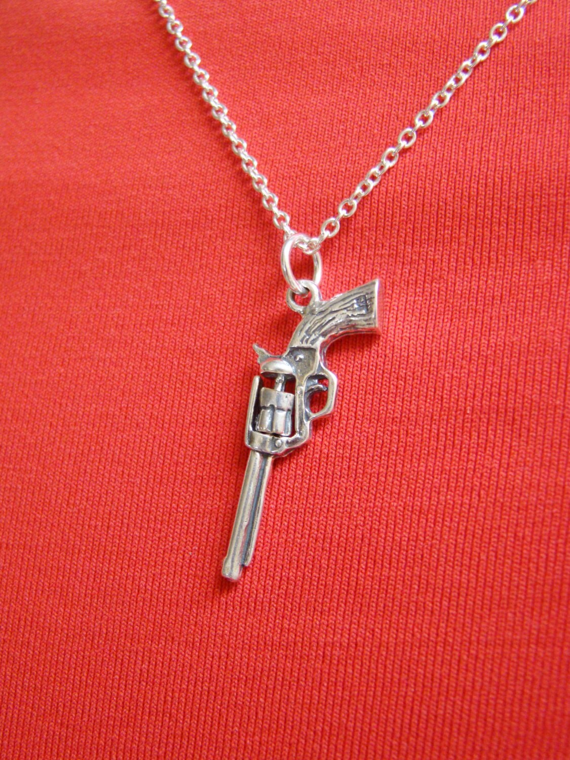 Gun Necklace 925 Sterling Silver Gun Charm Necklace Revolver
