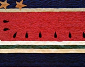 Primitive Star Americana Watermelon Quilted Table Runner
