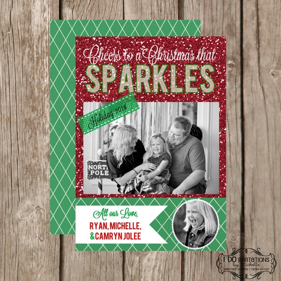 Holiday Photo Card - Cheers to a Christmas that Sparkles - Digital File Il_570xn