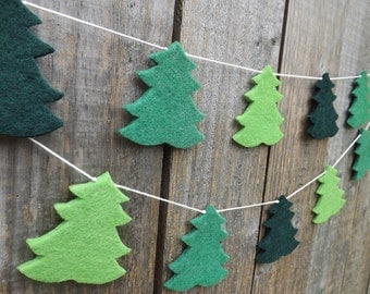 Pine Tree Garland, Christmas Garland, Felt Garland, Christmas Tree Decor, Pine tree Decor, Cabin Decor, Woodland Garland